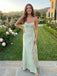 Sage Green Floral Jacquard Satin Scoop Neck Lace Up Prom Dress, 26023