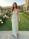 Sage Green Floral Jacquard Satin Scoop Neck Lace Up Prom Dress, 26023