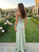 Sage Green Floral Jacquard Satin Scoop Neck Lace Up Prom Dress, 26023