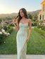 Sage Green Floral Jacquard Satin Scoop Neck Lace Up Prom Dress, 26023