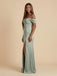 Sage Green Satin Off The Shoulder Corset Bridesmaid Dress 26031