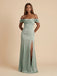 Sage Green Satin Off The Shoulder Corset Bridesmaid Dress 26031