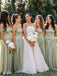 Sage Green Satin Off The Shoulder Ruched Band Drop Waist Bridesmaid Dress 26039