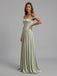 Sage Green Satin Off The Shoulder Ruched Band Drop Waist Bridesmaid Dress 26039