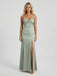 Sage Green Satin Spaghetti Strap Twist Bust Corset Bridesmaid Dress 26033