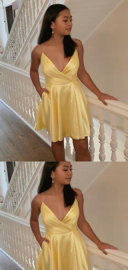 Sexy A-line Yellow V-neck Mini Short Prom Homecoming Dresses Online,CM1010