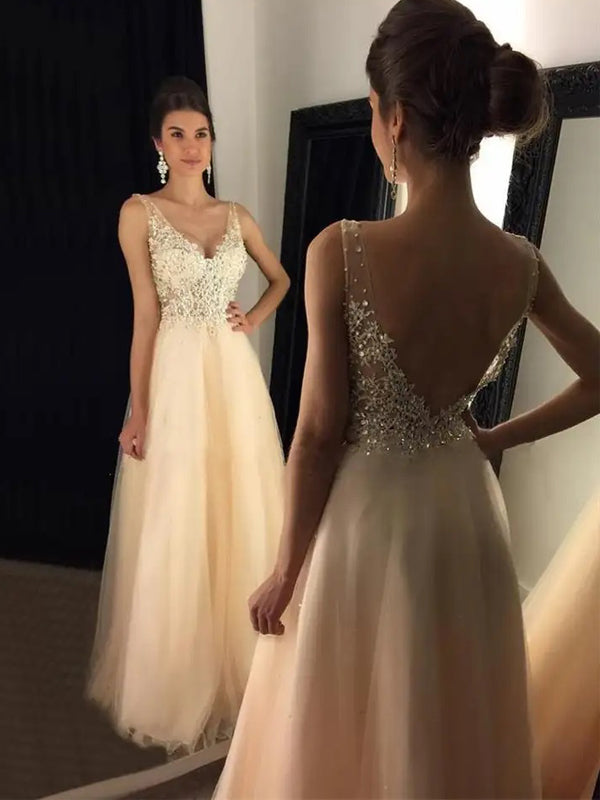 Sexy Backless Lace Beaded Evening Prom Dresses, Long Sexy Party Prom Dress, Custom Long Prom Dresses, Cheap Formal Prom Dresses, 17131