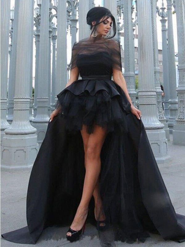 Sexy Black A-line High Low Maxi Long Party Prom Dresses, Evening Dress,13125
