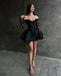 Sexy Black A-line Off Shoulder Long Sleeves Short Prom Homecoming Dresses,CM981