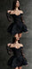 Sexy Black A-line Off Shoulder Long Sleeves Short Prom Homecoming Dresses,CM981