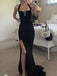 Sexy Black Mermaid Halter Side Slit Maxi Long Party Prom Dresses, Evening Dress,13188