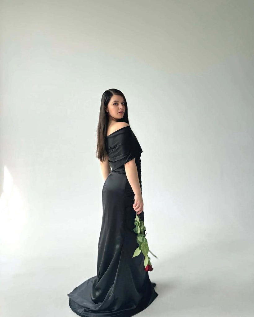 Sexy Black Mermaid Side Slit One Shoulder Mermaid Maxi Long Bridesmaid Dresses,WG1649