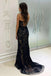 Sexy Black Mermaid Spaghetti Straps Maxi Long Lace Party Prom Dresses, Evening Dress,13178