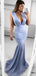 Sexy Blue Mermaid Deep V-neck Maxi Long Party Prom Dresses, Evening Dress,13129