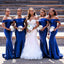 Sexy Blue Mermaid Off Shoulder Maxi Long Bridesmaid Dresses For Wedding Party,WG1594