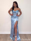 Sexy Blue Mermaid Side Slit Long Party Prom Dresses To Impress,Evening Dress,13432