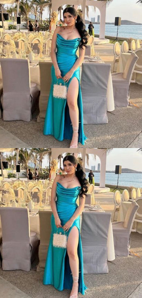 Sexy Blue Mermaid Side Slit Maxi Long Bridesmaid Dresses For Wedding Party,WG1607