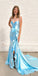 Sexy Blue Mermaid Spaghetti Straps Side Slit Maxi Long Party Prom Dresses, Evening Dress,13197