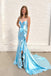 Sexy Blue Mermaid Spaghetti Straps Side Slit Maxi Long Party Prom Dresses, Evening Dress,13197