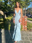 Sexy Blue Mermaid V-neck Maxi Long Party Prom Dresses,Evening Dress,13271