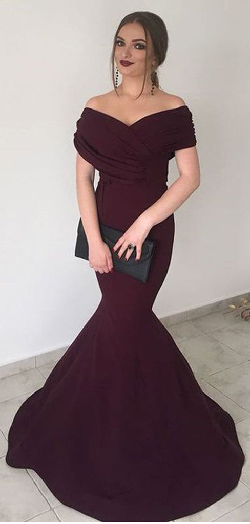Sexy Burgundy Mermaid Off Shoulder Maxi Long Party Prom Dresses, Evening Dress,13127