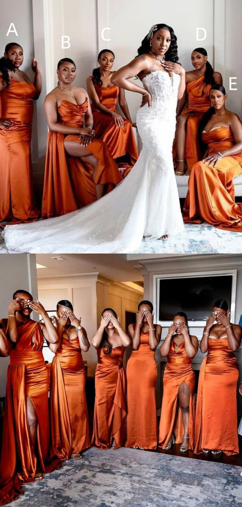 Sexy Burnt Orange Mermaid Maxi Long Bridesmaid Dresses For Wedding Party,WG1604