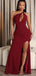 Sexy Dark Red Mermaid One Shoulder Side Slit Maxi Long Bridesmaid Dresses Online,WG1503
