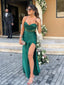 Sexy Green Mermaid Spaghetti Straps Side Slit Long Party Prom Dresses, Evening Dress,13167