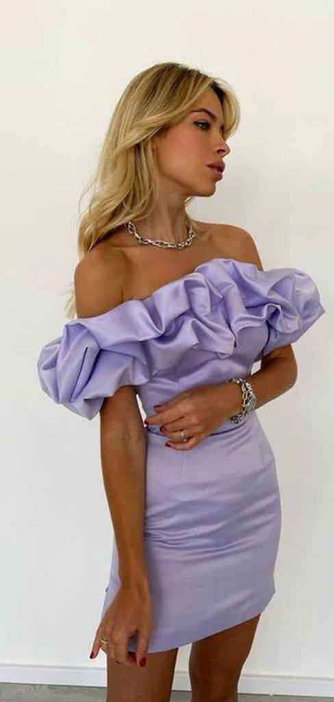 Sexy Lavender Sheath Off Shoulder Short Prom Homecoming Dresses,CM968