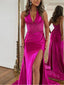 Sexy Mermaid Halter V-neck Side Slit Maxi Long Party Prom Dresses, Evening Dress,13171