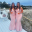 Sexy Mermaid Pink V-neck Mermaid Maxi Long Bridesmaid Dresses,WG1647