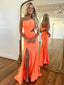 Sexy Orange Mermaid One Shoulder Side Slit Long Party Prom Dresses, Evening Dress,13166