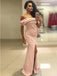 Sexy Pink Mermaid Off Shoulder Side Slit Maxi Long Party Prom Dresses, Evening Dress,13128