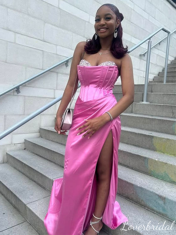 Sexy Pink Mermaid Side Slit Long Party Prom Dresses To Impress,Evening LoverBridal Sexy Pink Mermaid Side Slit Long Party Prom Dresses To Impress,Evening LoverBridal