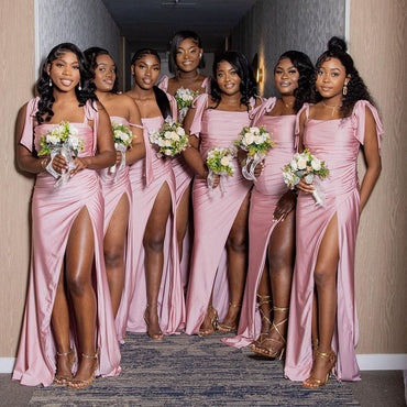 Sexy Pink Mermaid Side Slit Maxi Long Bridesmaid Dresses,WG1651