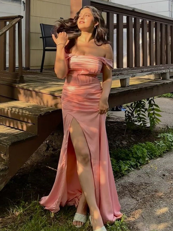 Sexy Pink Off Shoulder Maxi Long Party Prom Dresses,Evening Dress,13315