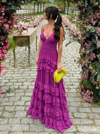 Sexy Purple A-line V-neck Long Party Prom Dresses To Impress,Evening Dress,13435