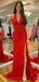 Sexy Red Mermaid Halter Side Slit Maxi Long Party Prom Dresses, Evening Dress,13215