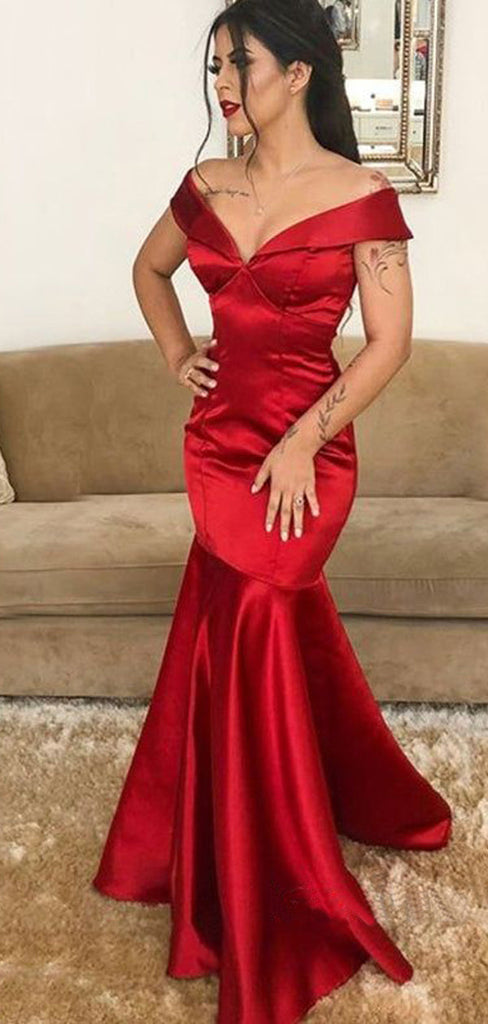 Sexy Red Mermaid Off Shoulder V-neck Maxi Long Party Prom Dresses, Evening Dress,13126