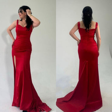 Sexy Red Mermaid Side Slit Maxi Long Bridesmaid Dresses For Wedding Party,WG1593