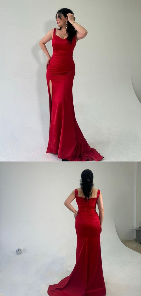 Sexy Red Mermaid Side Slit Maxi Long Bridesmaid Dresses For Wedding Party,WG1593