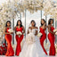 Sexy Red Mermaid Spaghetti Straps V-neck Maxi Long Bridesmaid Dresses,WG1520