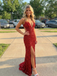 Sexy Red Sequin V-Neck Backless High Slit Evening Gown, 26003