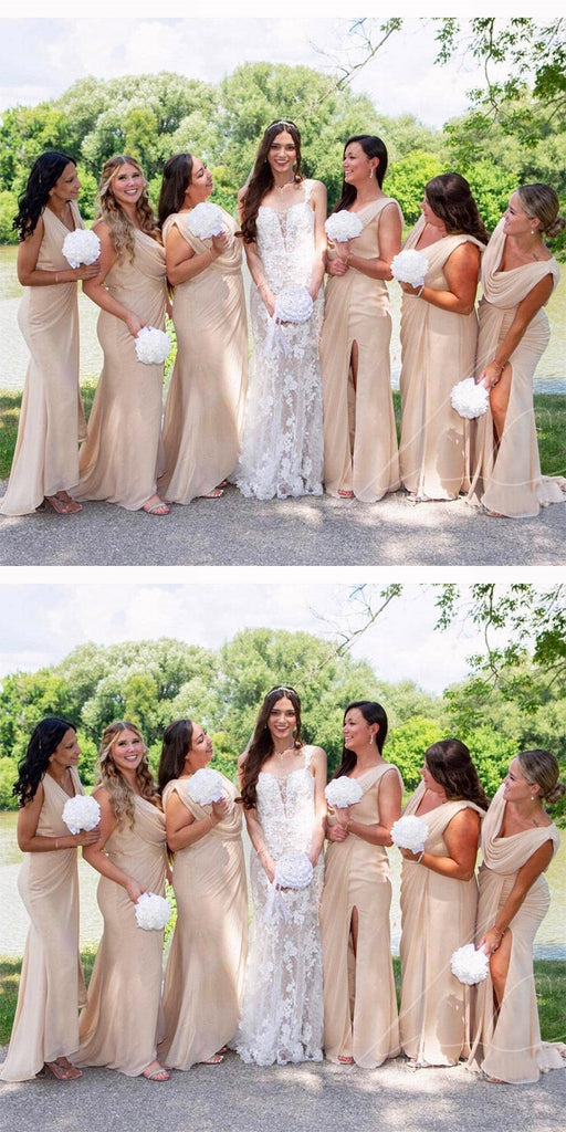 Sexy Sheath Side Slit Maxi Long Wedding Guest Bridesmaid Dresses,WG1534