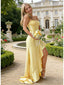 Sexy Yellow Mermaid Side Slit Long Party Prom Dresses Ideas,Evening Dress,13583