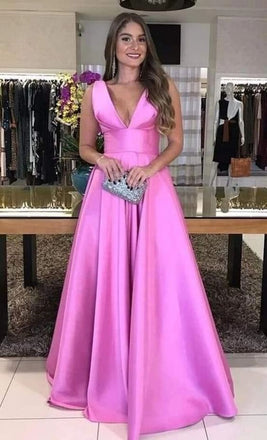 Simple A-line Deep V-neck Straps Long Party Prom Dresses, Evening Dress,13210