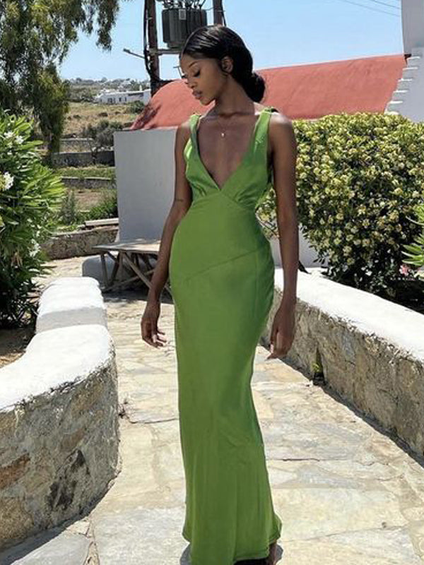 Simple Mermaid Deep V-neck Maxi Long Party Prom Dresses, Evening Dress,13141