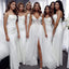 Simple White Mermaid Spaghetti Straps Maxi Long Bridesmaid Dresses,WG1513