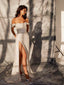 Sparkly Sheath Side Slit Off Shoulder Maxi Long Party Prom Dresses, Evening Dress,13139