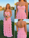 Sweet Pink Pleated Tiered Prom Dress Sweetheart Chiffon High Slit Gown, 26002